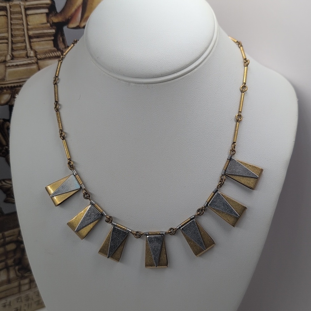 J.Crew Modernist Silver Gold Geometric Triangle Collar Necklace Two-Tone Jcd1b